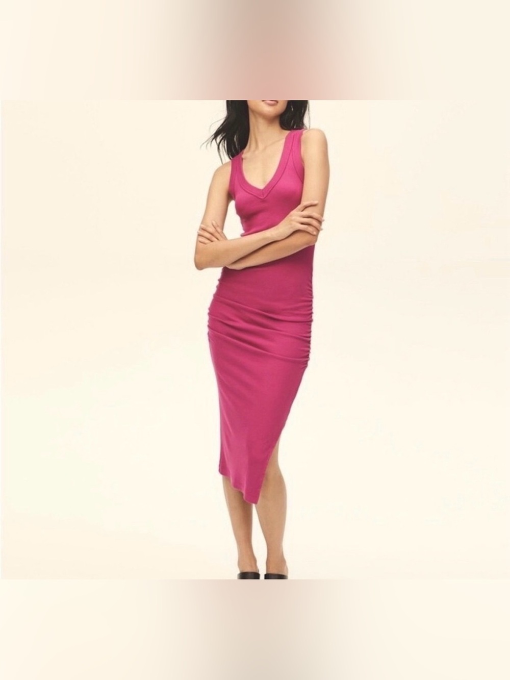 Michael Stars Lori Ribbed V-Neck Dress (S Sangria/Fuchsia)
